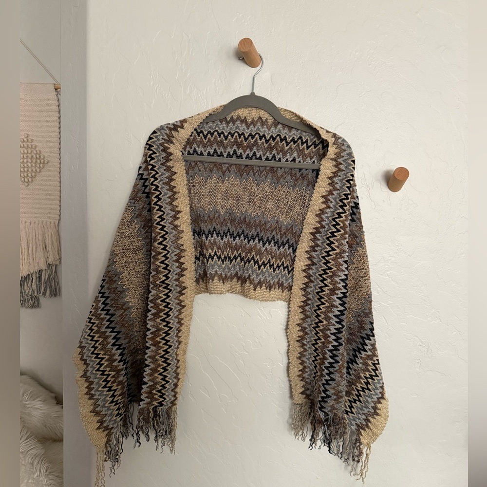 Missoni Multicolor Zigzag Fringe Scarf/Shrug - Brown, Cream, Black